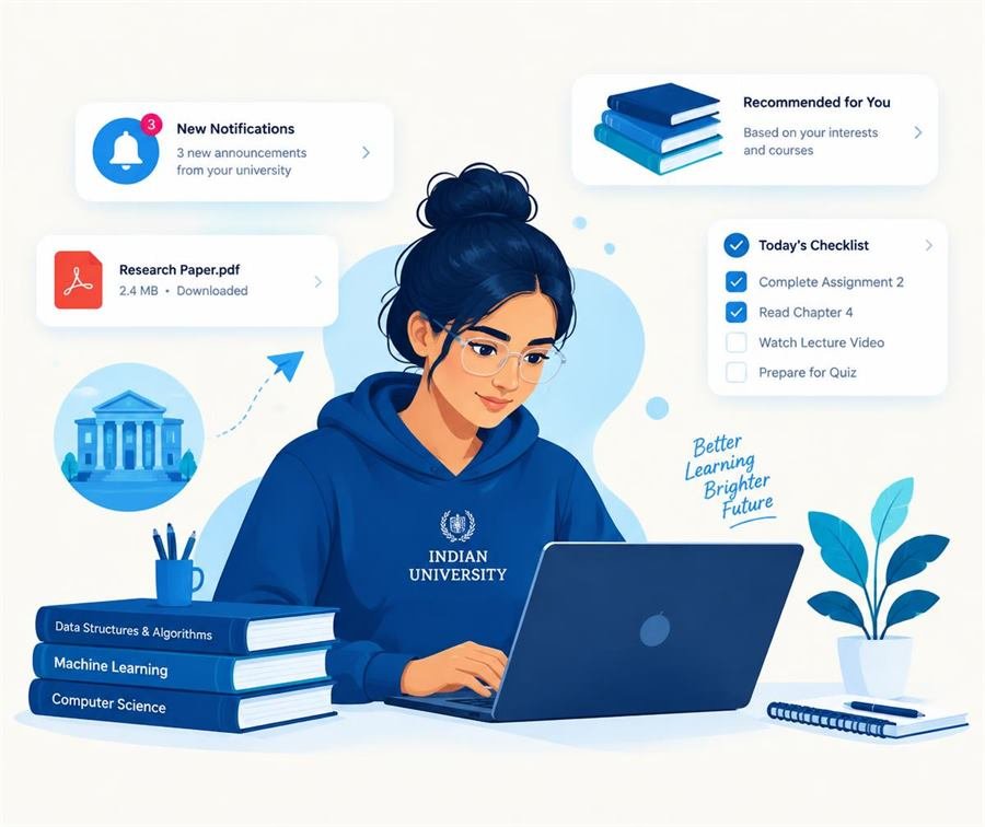 Student using OPEN EDU.INDIA on a laptop