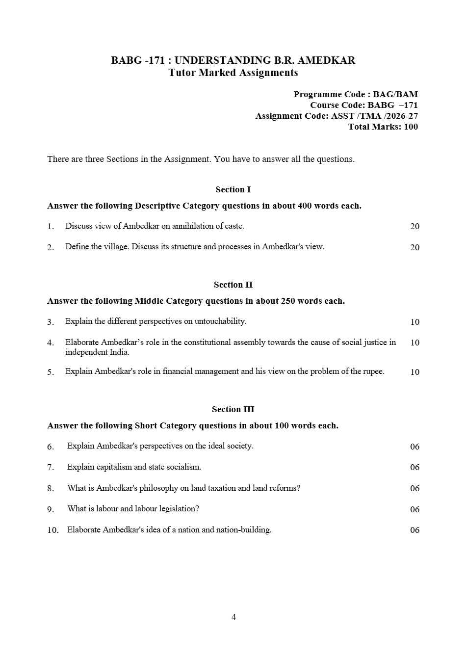 BABG-171 Question Paper Page 1 Preview